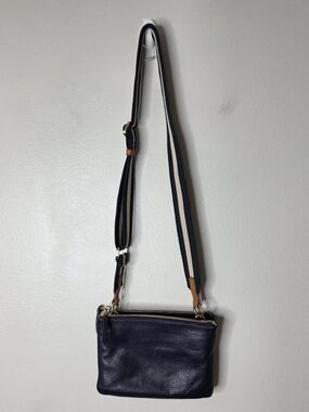 Mark & Graham Navy Leather Double Zip Crossbody Strap Bag 9x6"